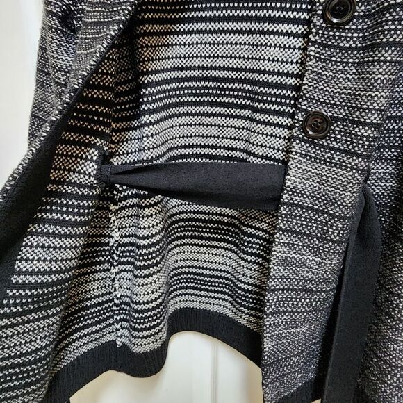 Talbots Sweater Womens PM Black Striped Merino Wool Knit Cardigan Button Belted - Picture 6 of 11